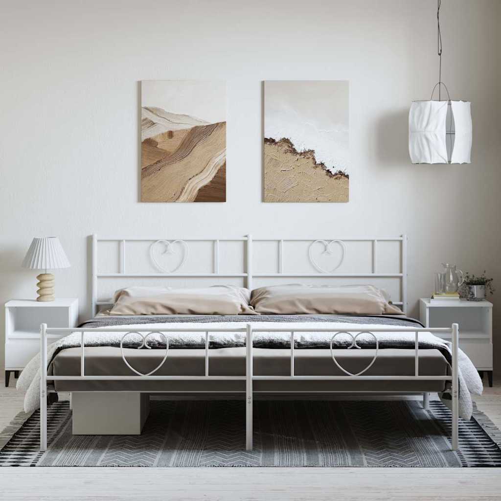 Metal Bed Frame without Mattress with Footboard White 193x203cm