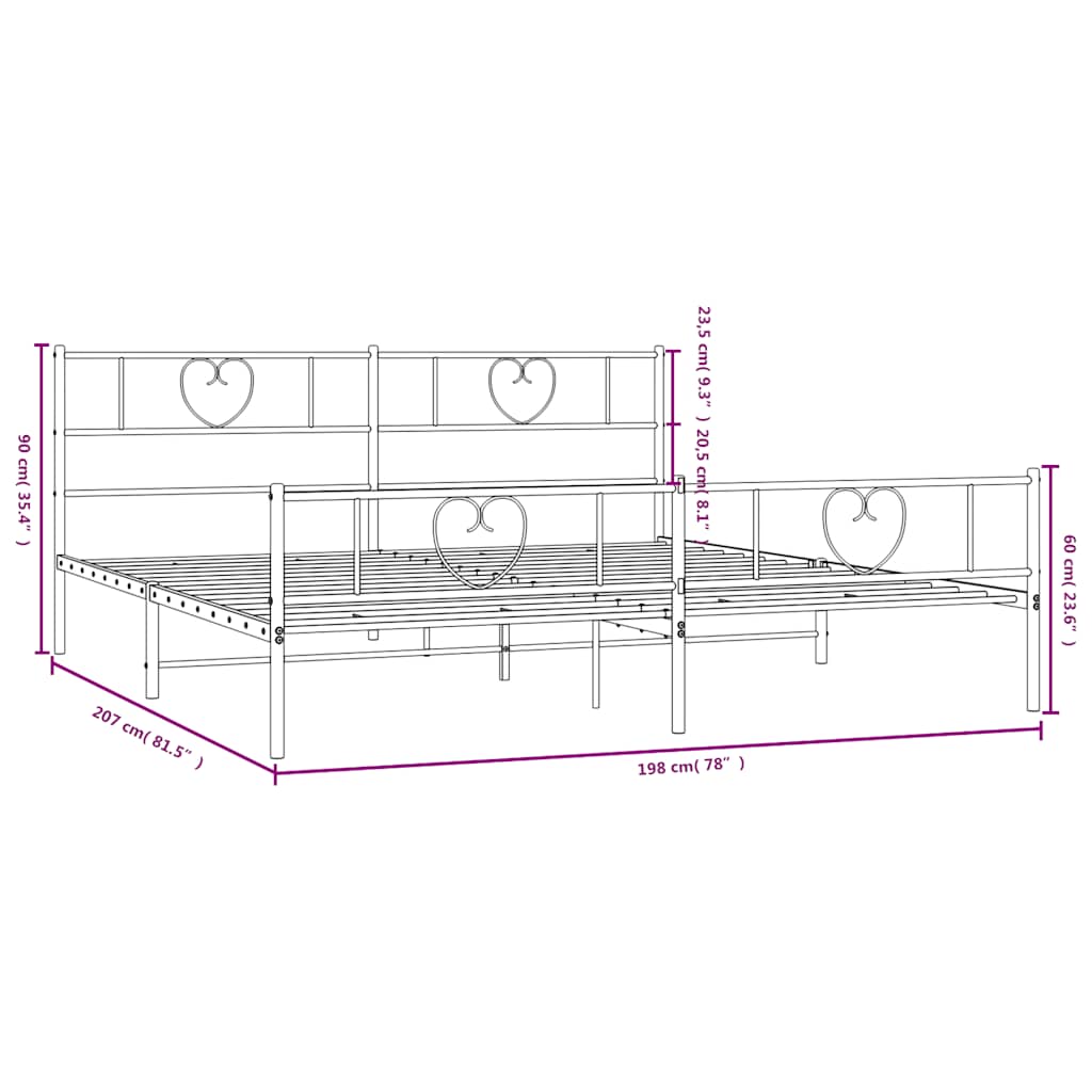 Metal Bed Frame without Mattress with Footboard White 193x203cm