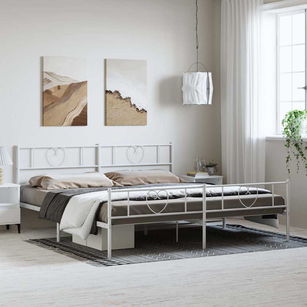 Metal Bed Frame without Mattress with Footboard White 193x203cm