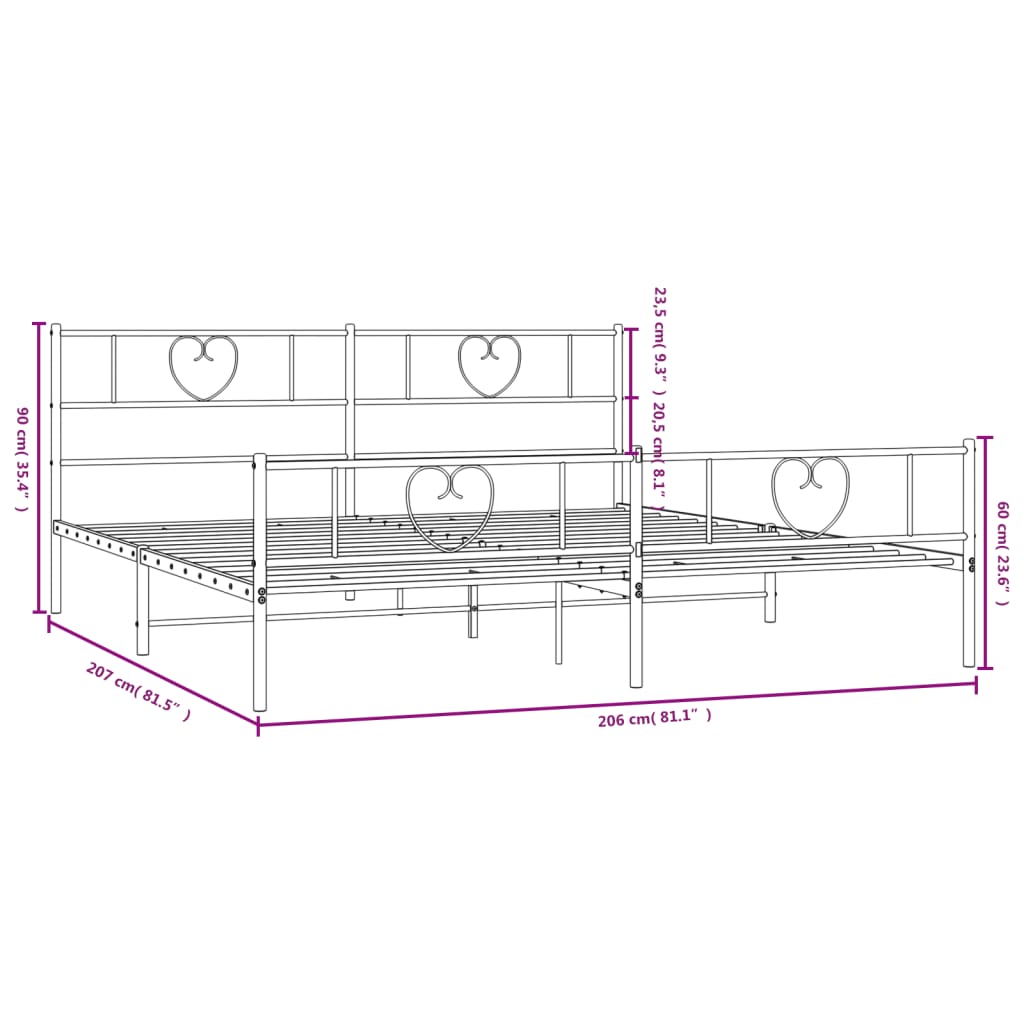Metal Bed Frame without Mattress with Footboard White 200x200cm