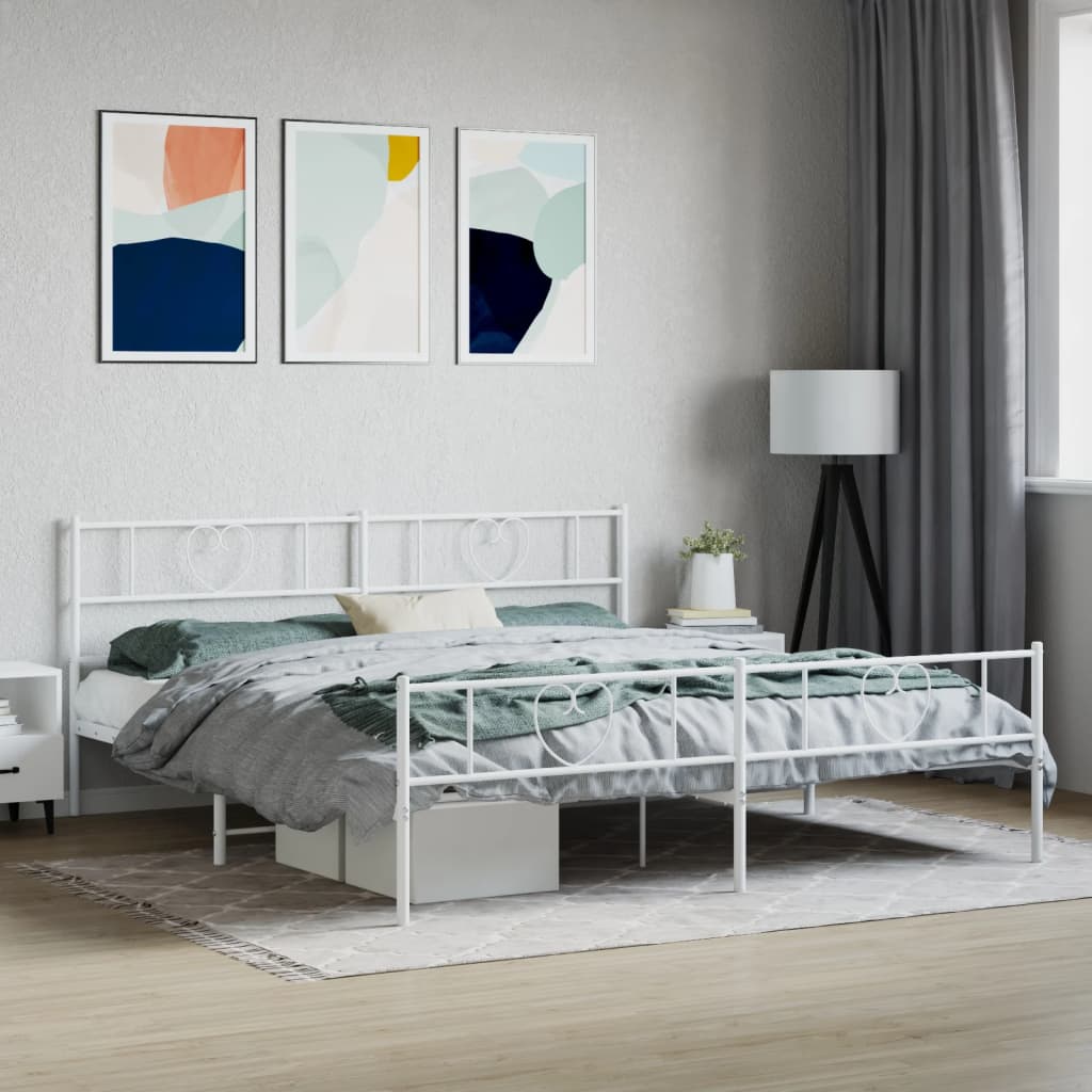 Metal Bed Frame without Mattress with Footboard White 200x200cm