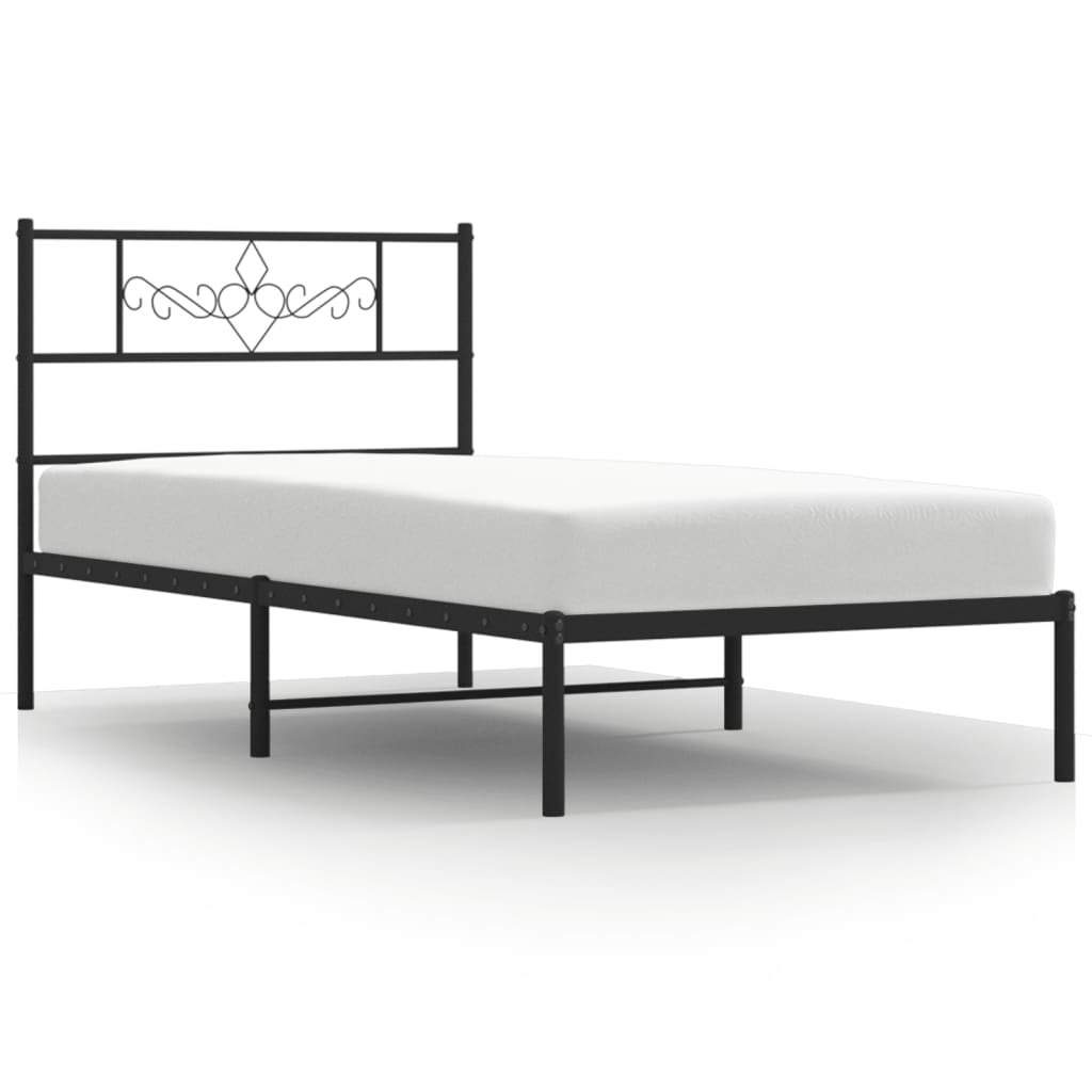Metal Bed Frame without Mattress with Headboard Black 75x190cm