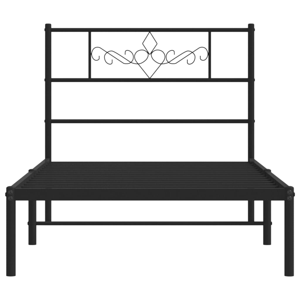 Metal Bed Frame without Mattress with Headboard Black 75x190cm