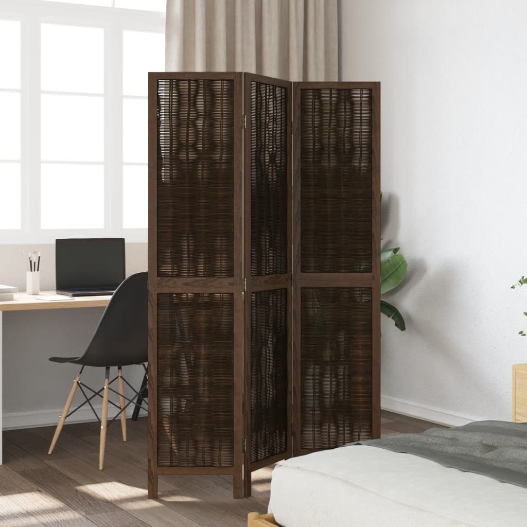 Room Divider 3 Panels Dark Brown Solid Wood Paulownia