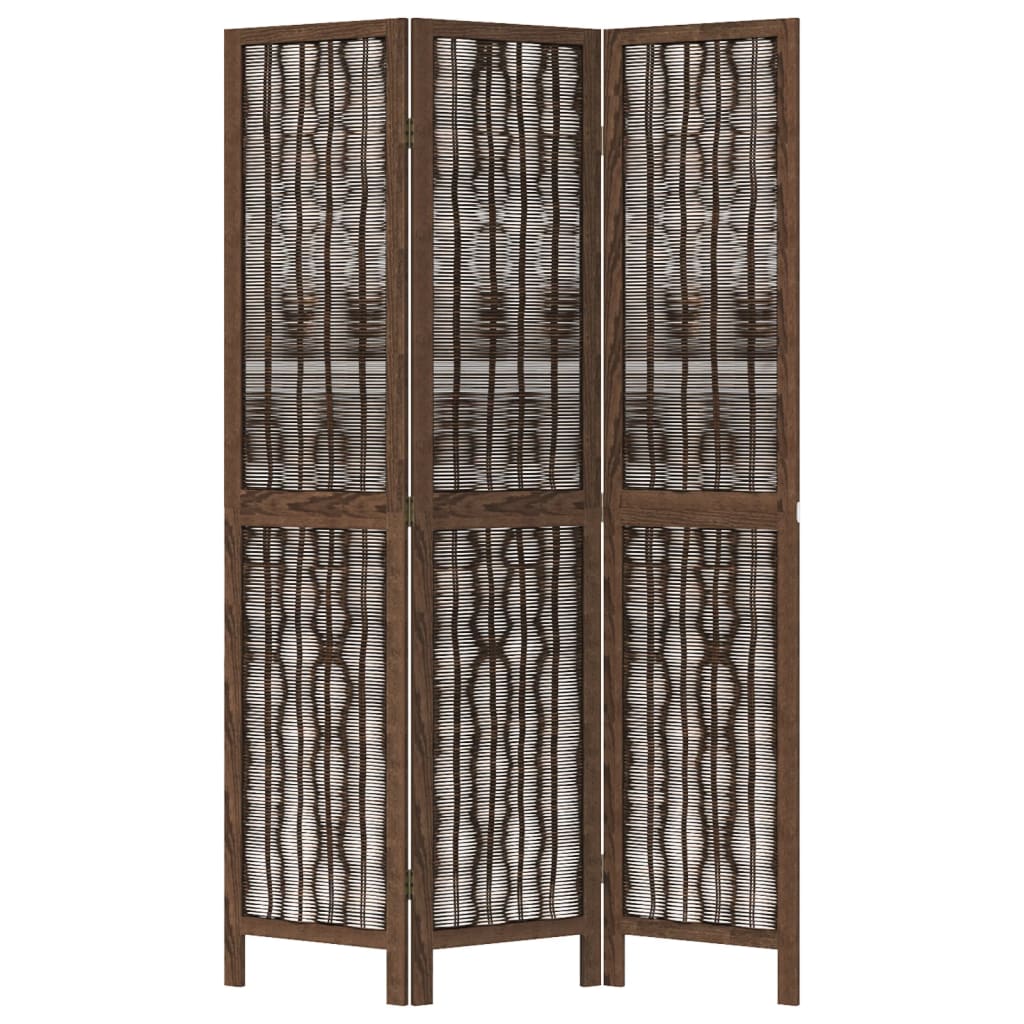Room Divider 3 Panels Dark Brown Solid Wood Paulownia