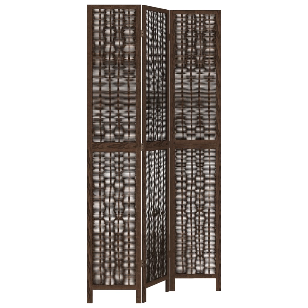 Room Divider 3 Panels Dark Brown Solid Wood Paulownia