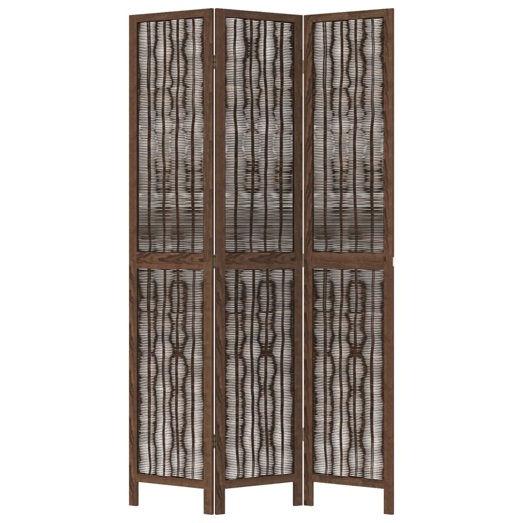 Room Divider 3 Panels Dark Brown Solid Wood Paulownia