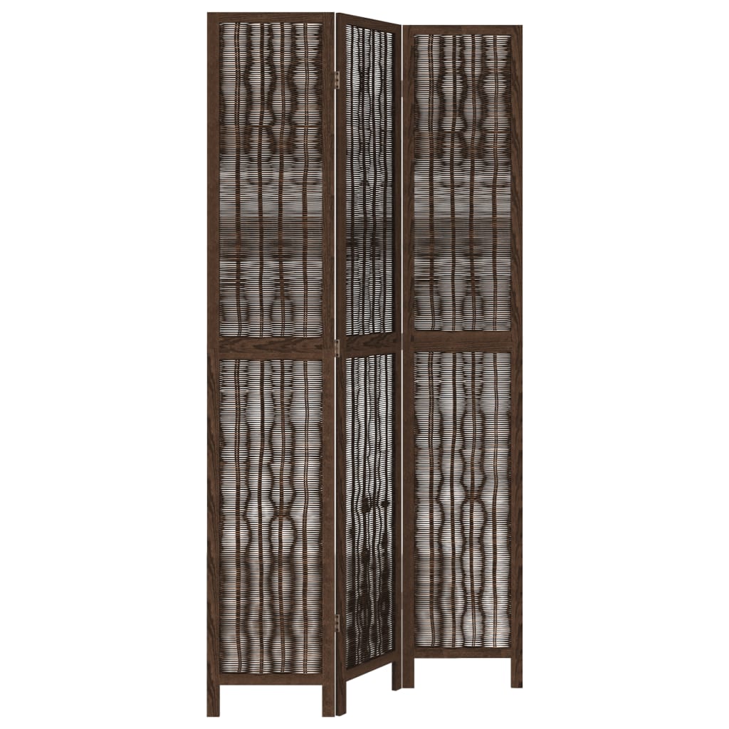 Room Divider 3 Panels Dark Brown Solid Wood Paulownia