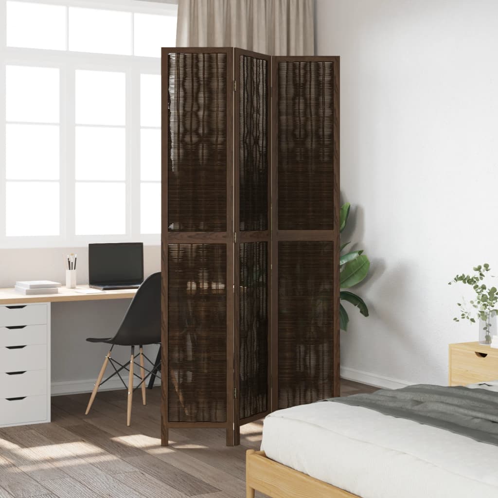 Room Divider 3 Panels Dark Brown Solid Wood Paulownia