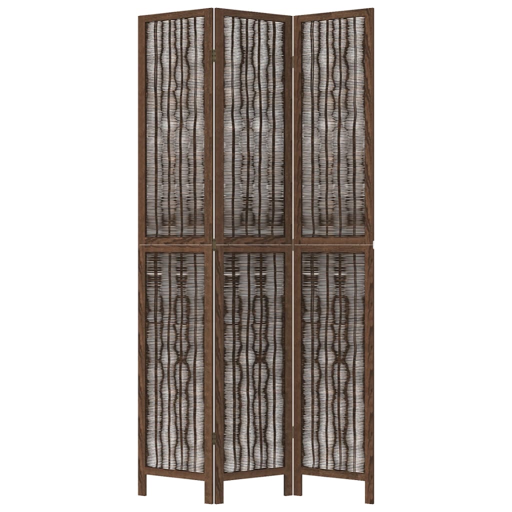 Room Divider 3 Panels Dark Brown Solid Wood Paulownia