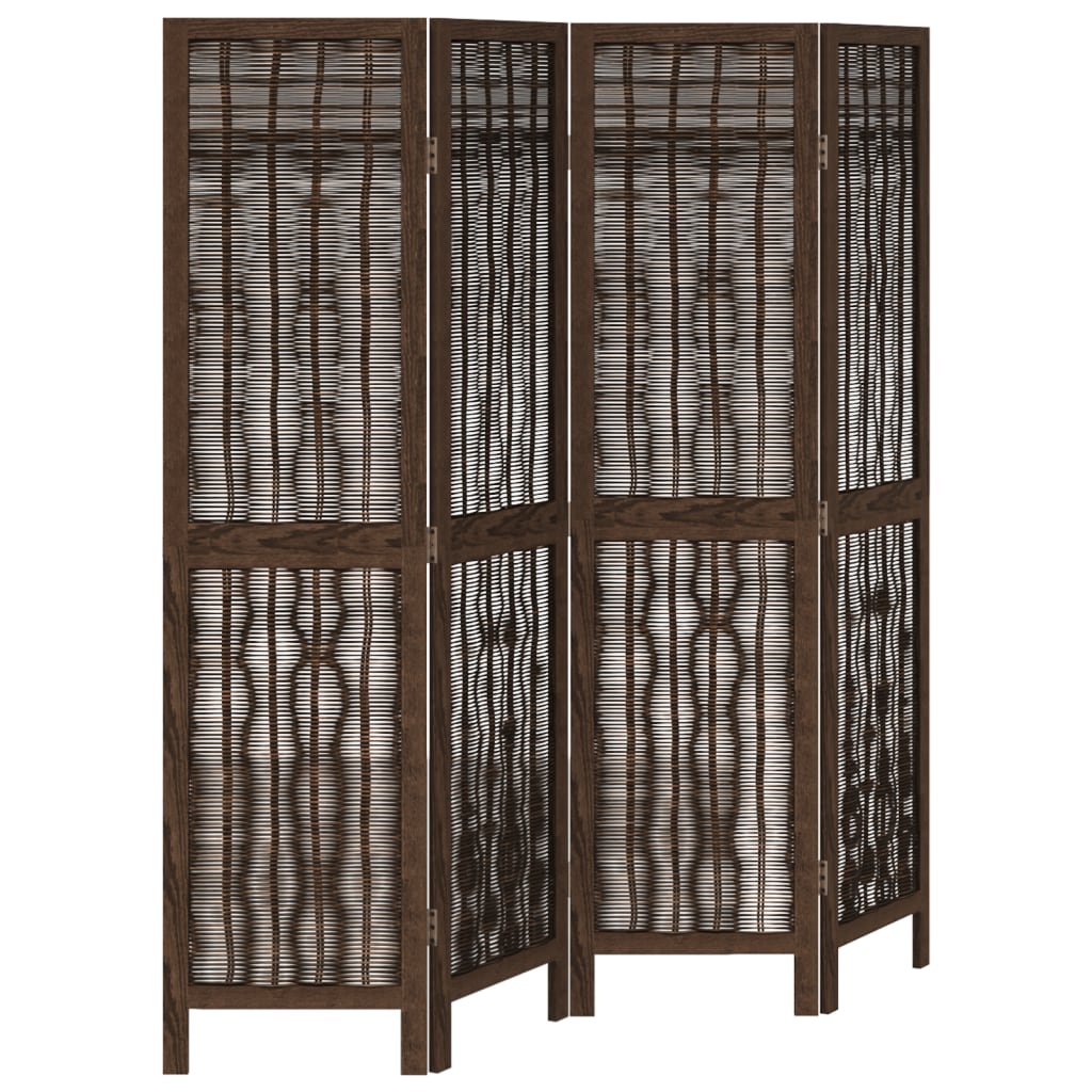 Room Divider 4 Panels Dark Brown Solid Wood Paulownia
