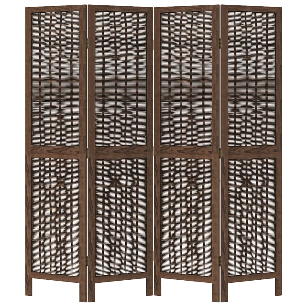 Room Divider 4 Panels Dark Brown Solid Wood Paulownia