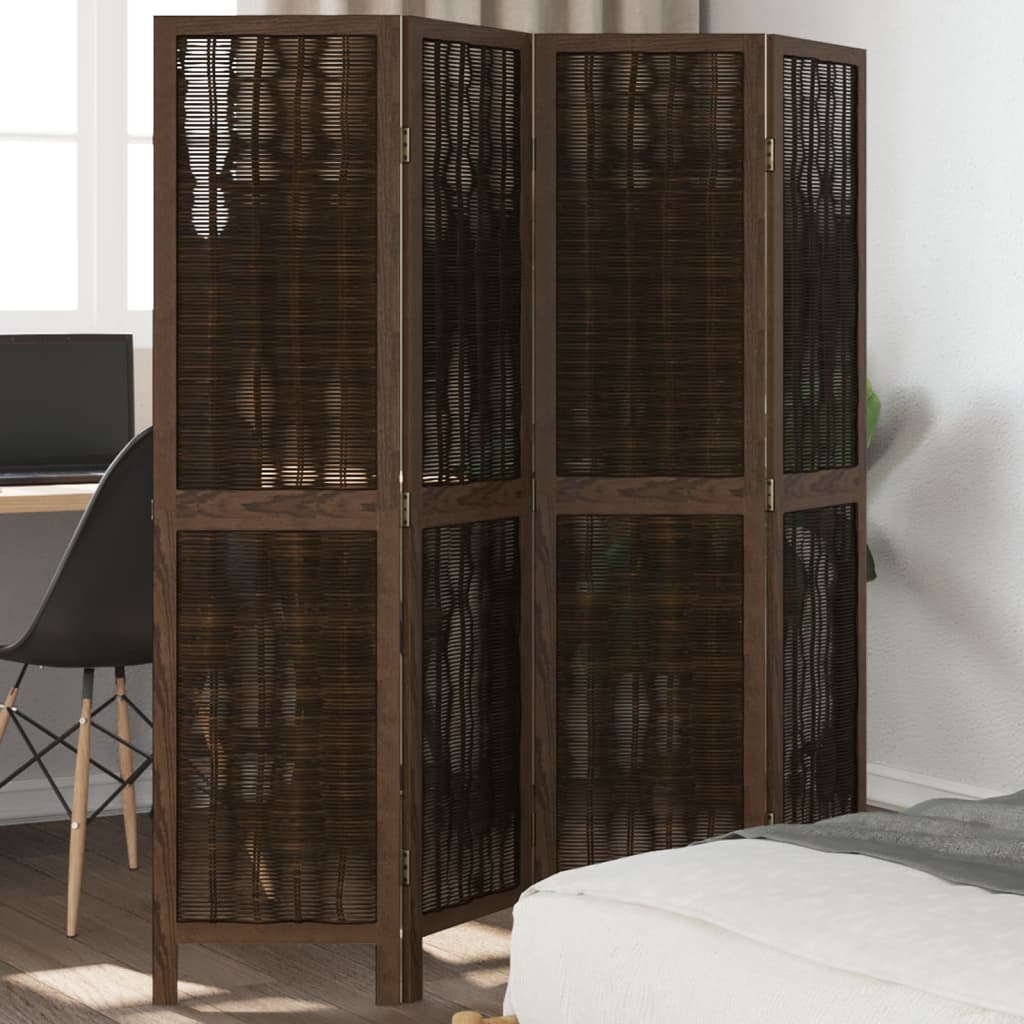 Room Divider 4 Panels Dark Brown Solid Wood Paulownia