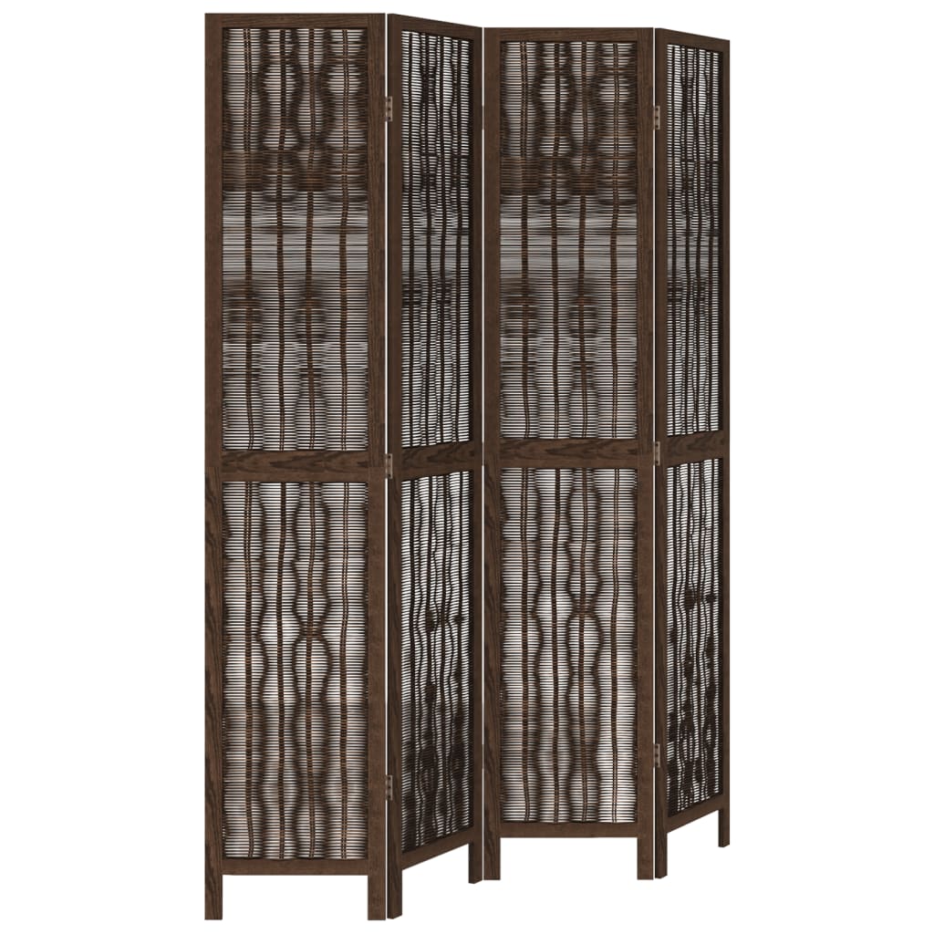 Room Divider 4 Panels Dark Brown Solid Wood Paulownia