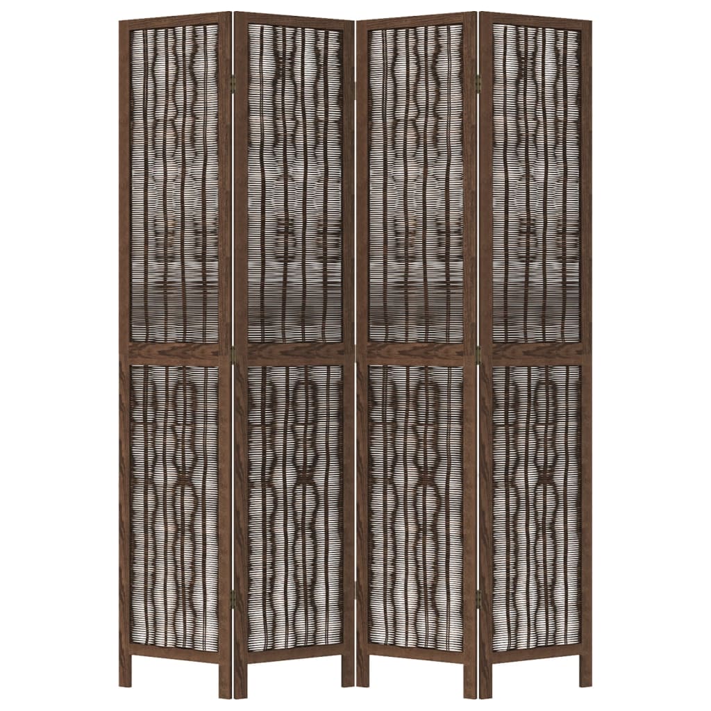 Room Divider 4 Panels Dark Brown Solid Wood Paulownia