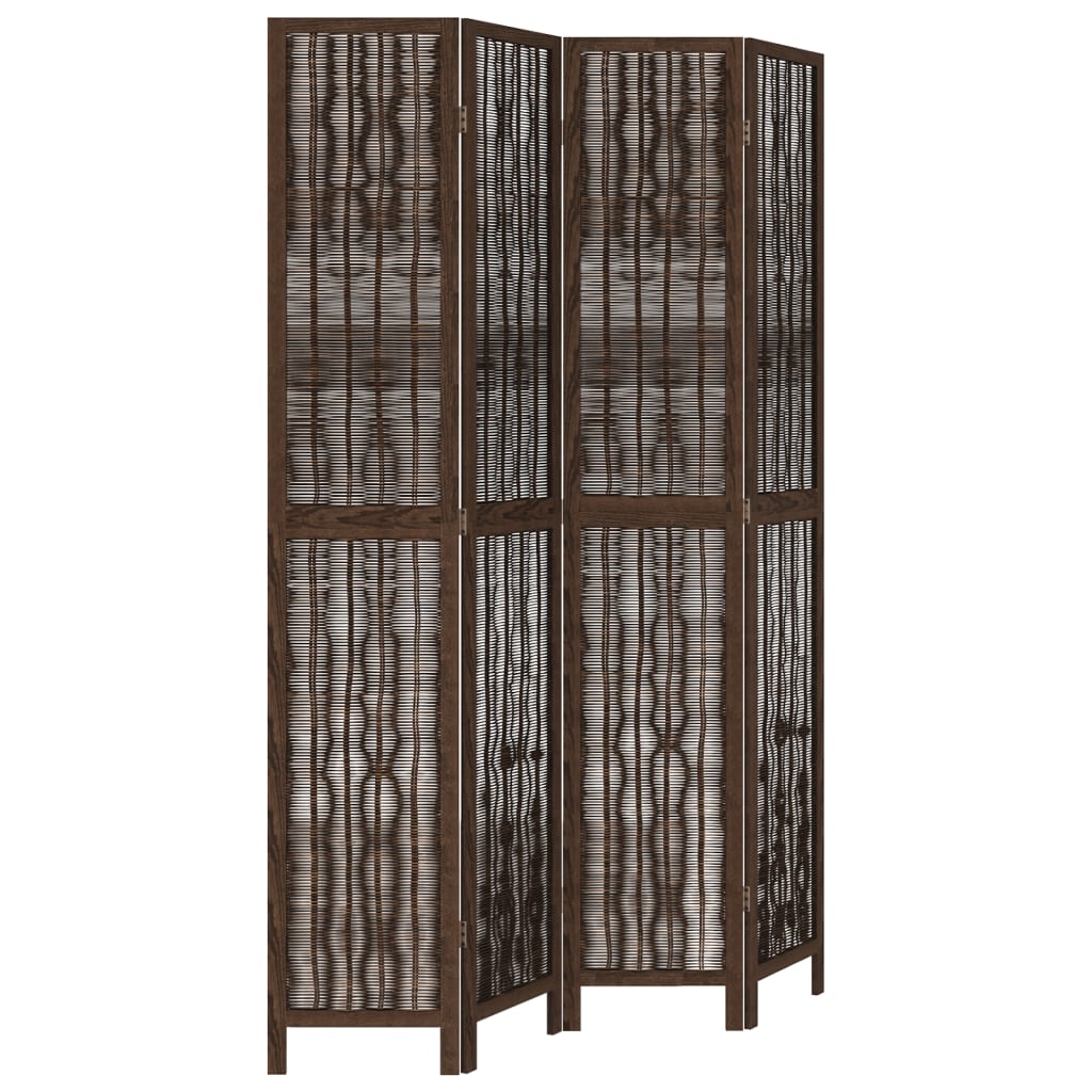 Room Divider 4 Panels Dark Brown Solid Wood Paulownia