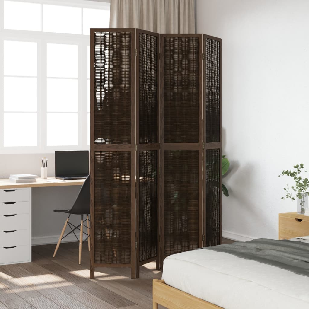 Room Divider 4 Panels Dark Brown Solid Wood Paulownia