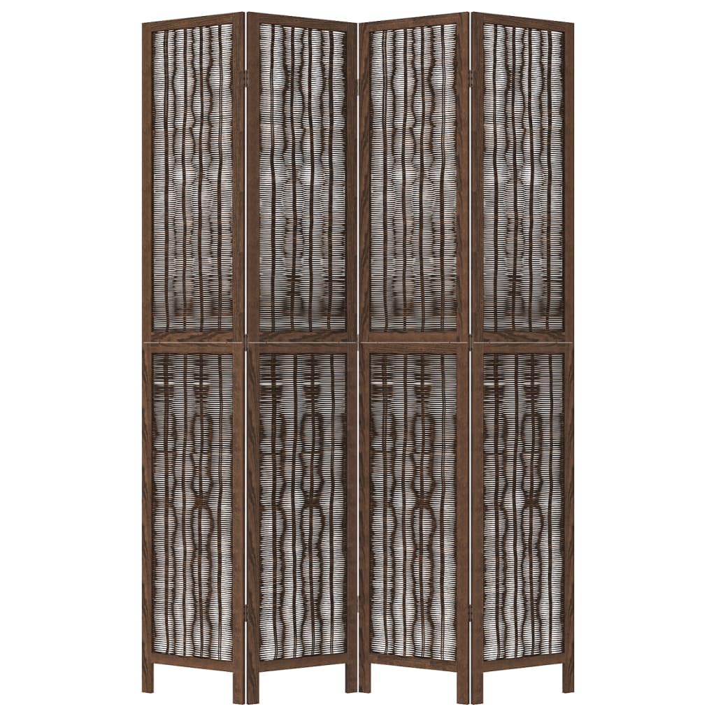 Room Divider 4 Panels Dark Brown Solid Wood Paulownia