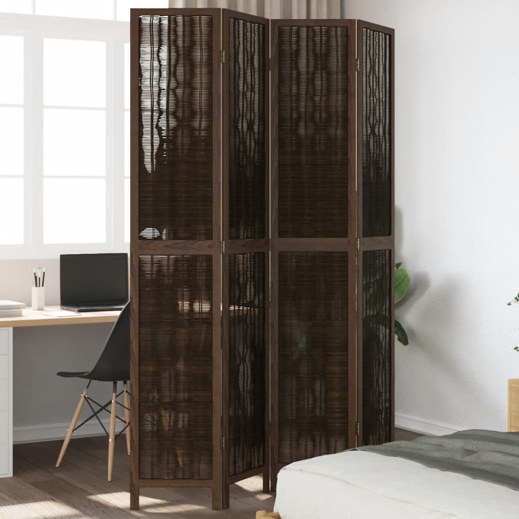 Room Divider 4 Panels Dark Brown Solid Wood Paulownia