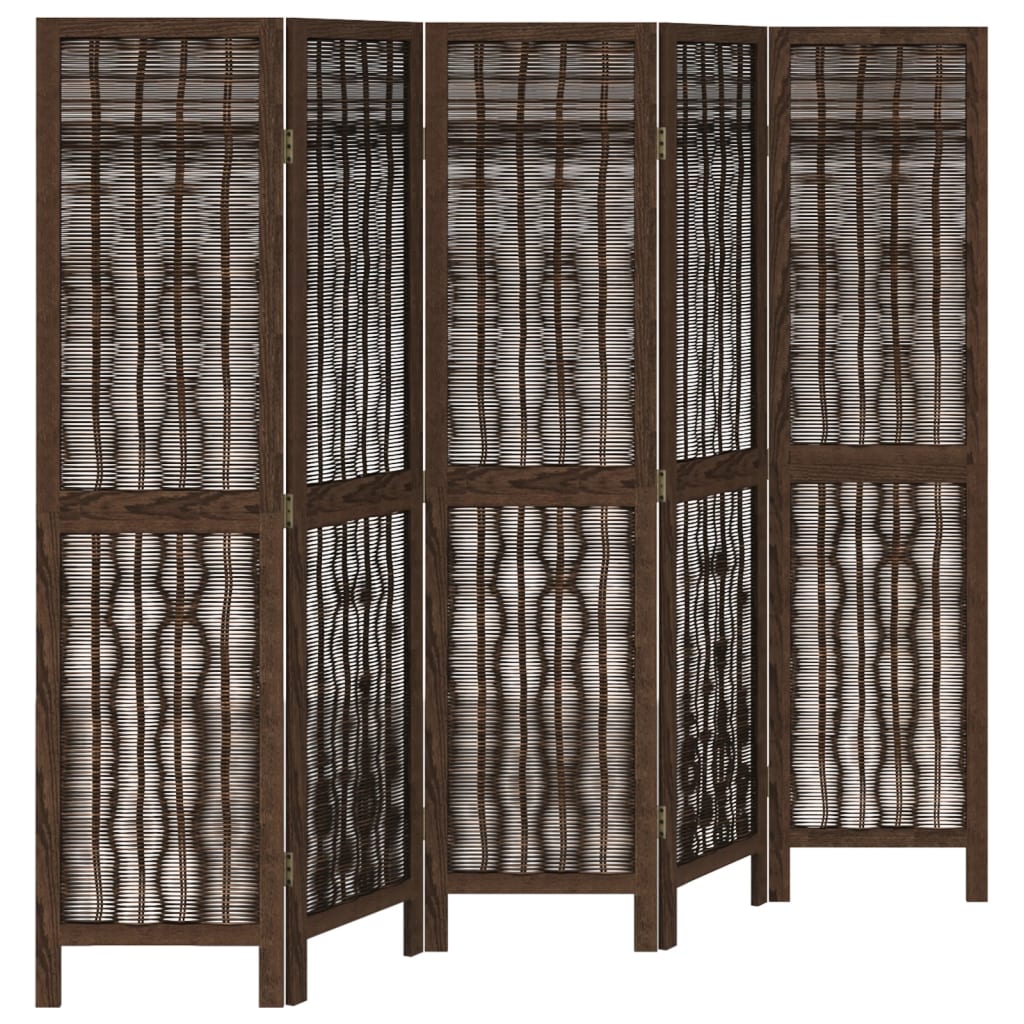 Room Divider 5 Panels Dark Brown Solid Wood Paulownia