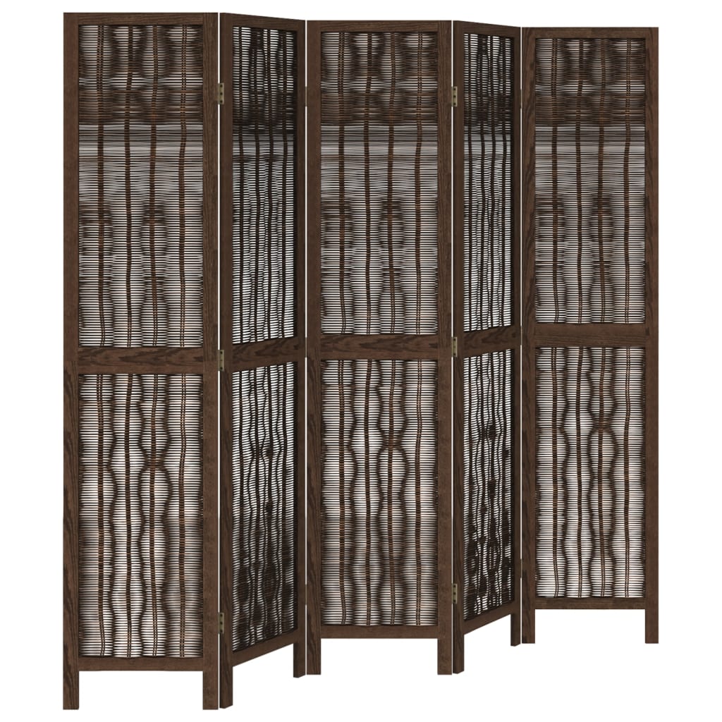 Room Divider 5 Panels Dark Brown Solid Wood Paulownia