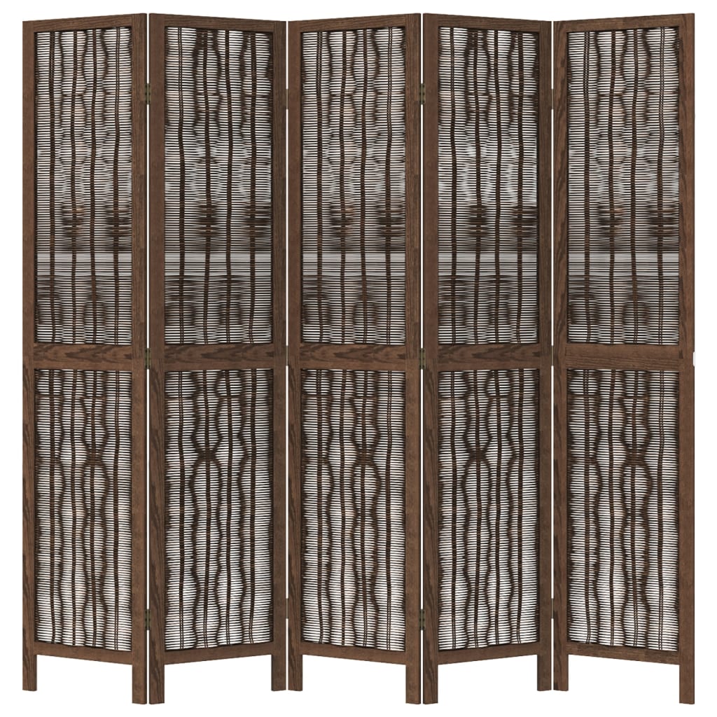 Room Divider 5 Panels Dark Brown Solid Wood Paulownia