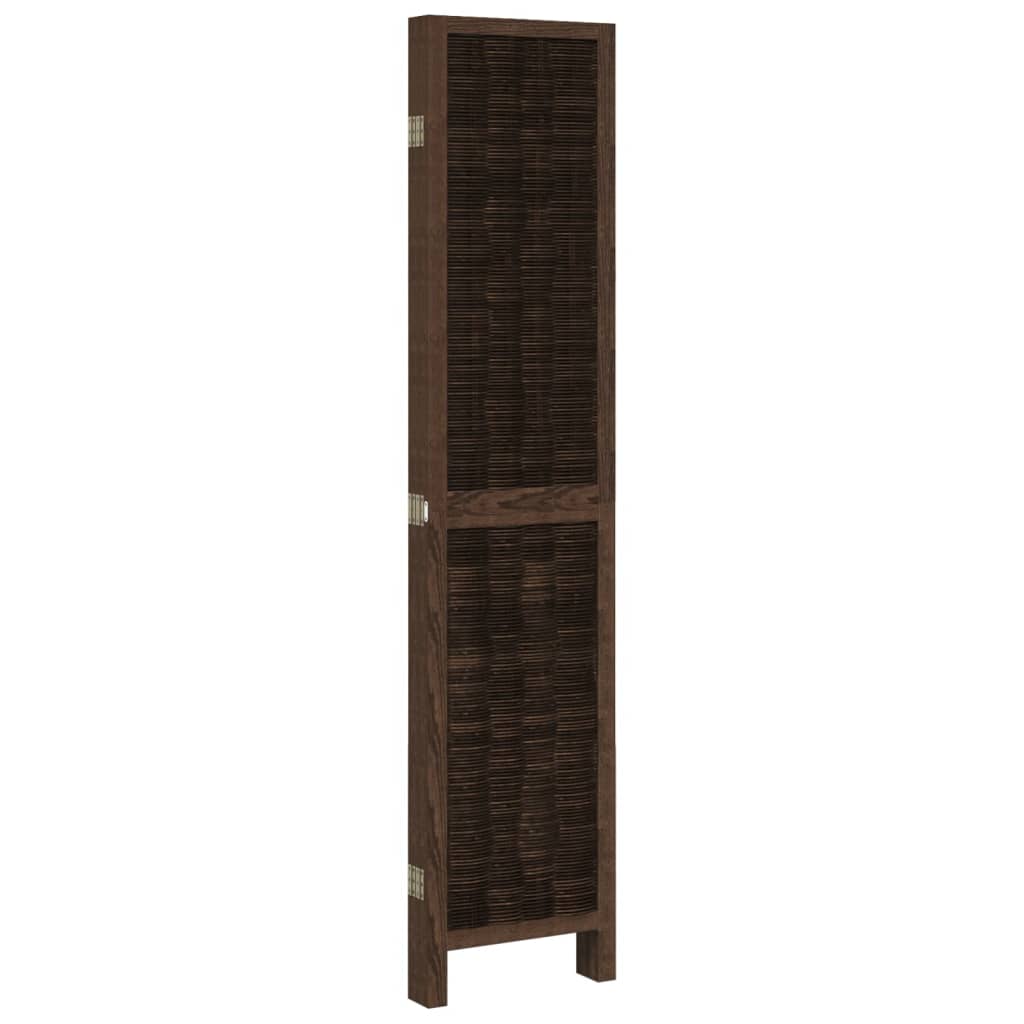Room Divider 5 Panels Dark Brown Solid Wood Paulownia