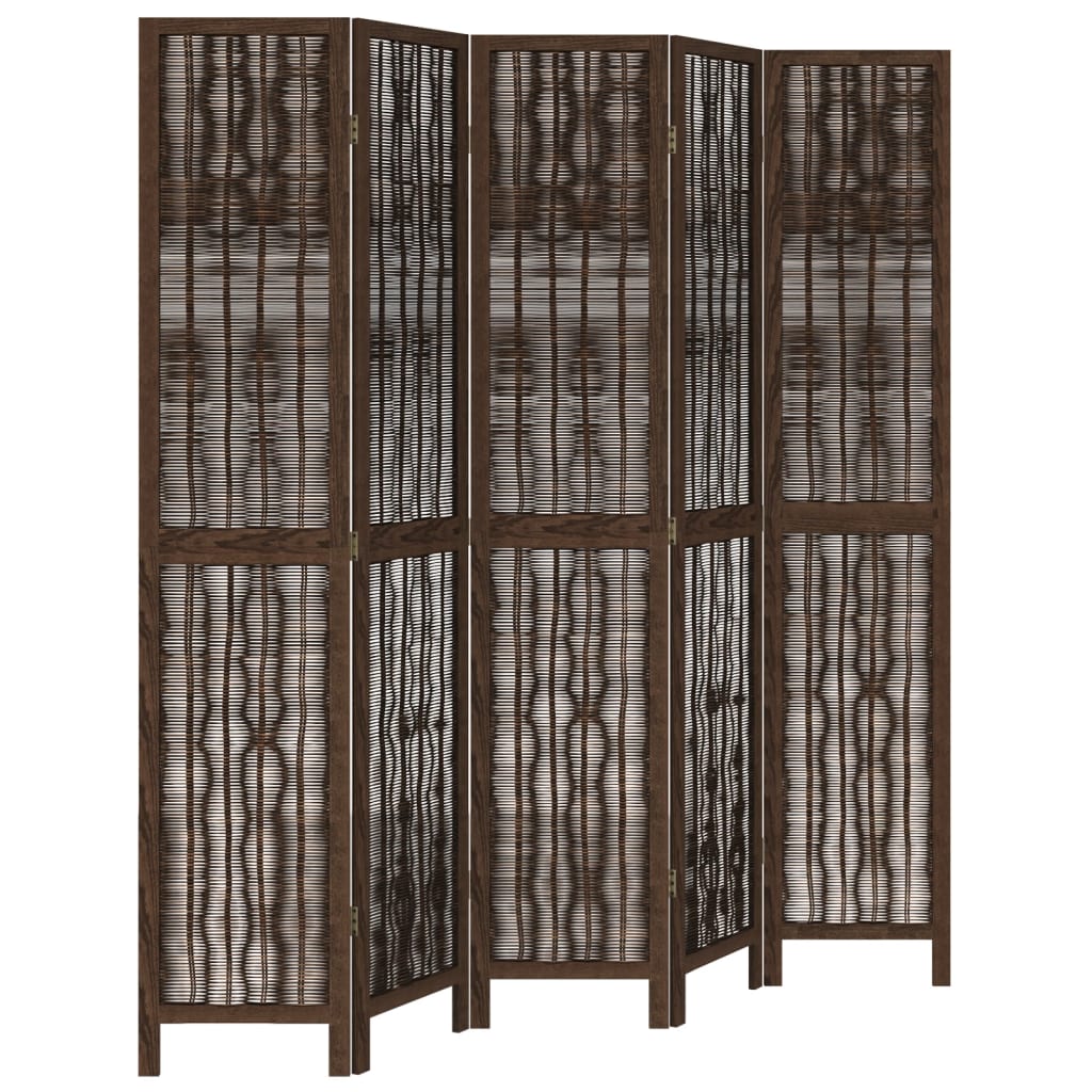 Room Divider 5 Panels Dark Brown Solid Wood Paulownia