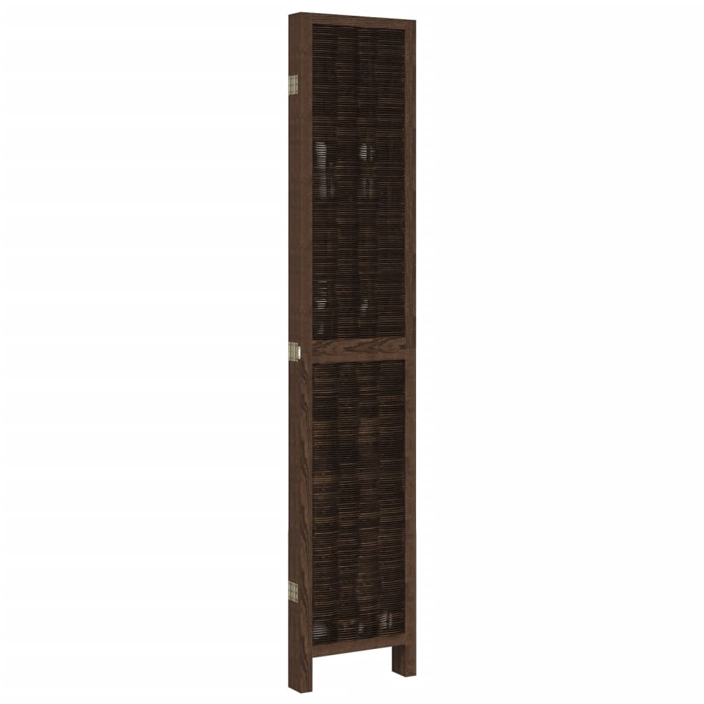 Room Divider 5 Panels Dark Brown Solid Wood Paulownia
