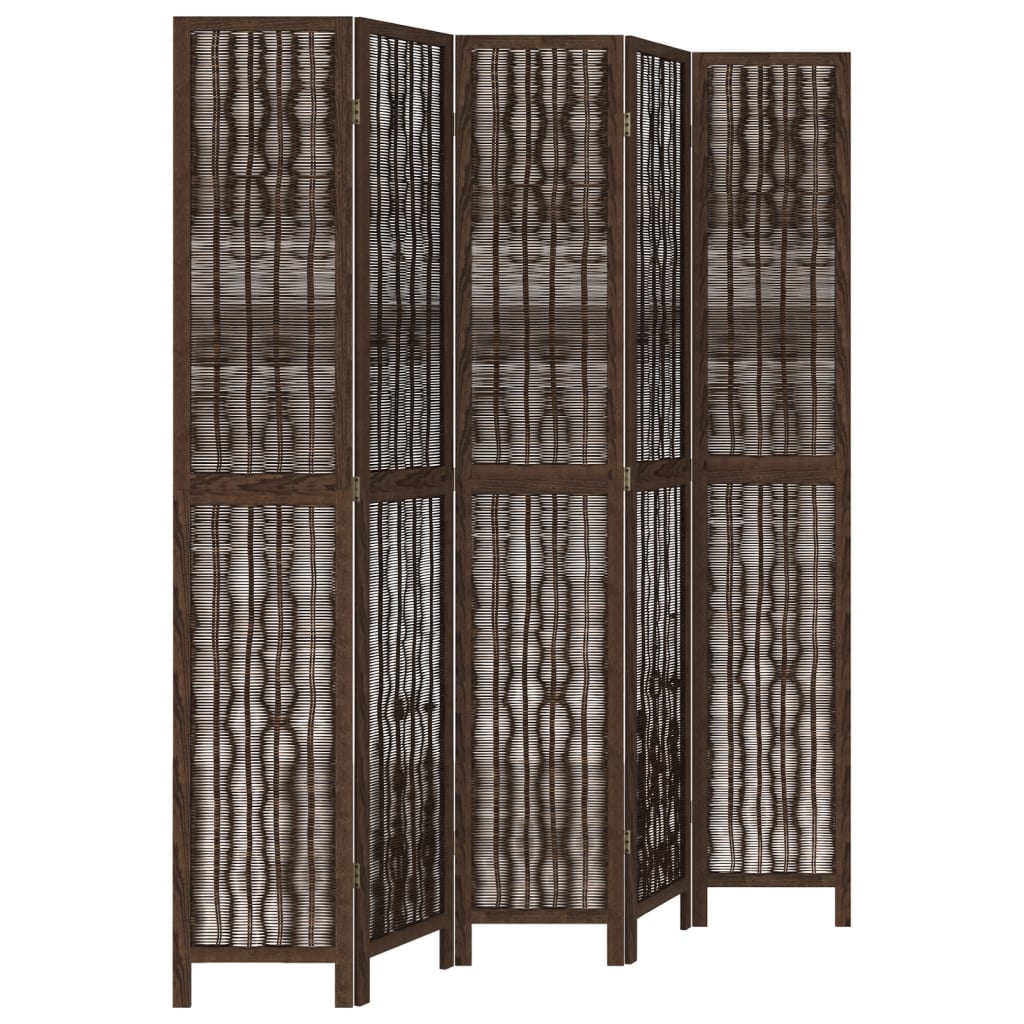 Room Divider 5 Panels Dark Brown Solid Wood Paulownia
