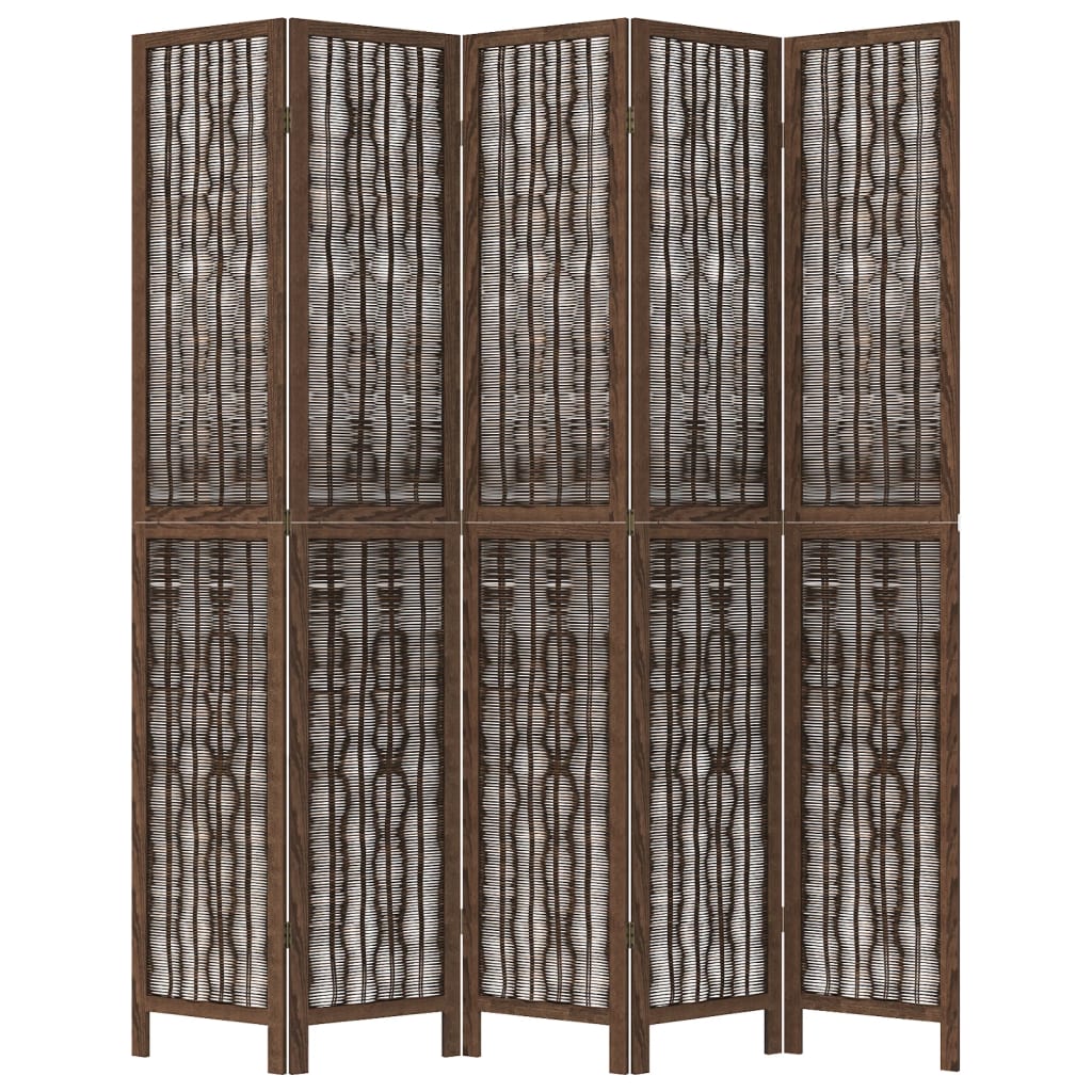 Room Divider 5 Panels Dark Brown Solid Wood Paulownia