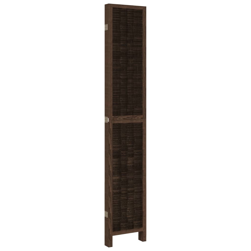 Room Divider 5 Panels Dark Brown Solid Wood Paulownia