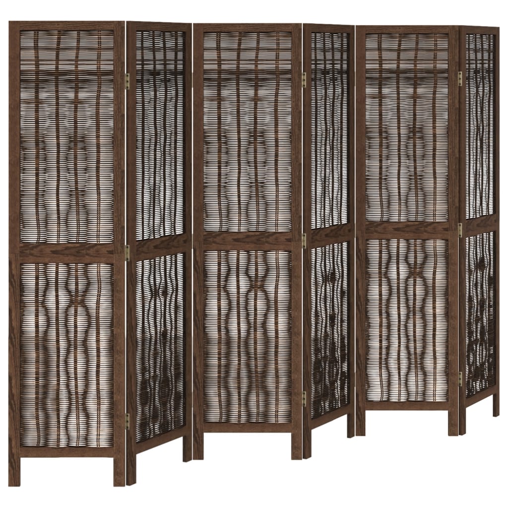 Room Divider 6 Panels Dark Brown Solid Wood Paulownia