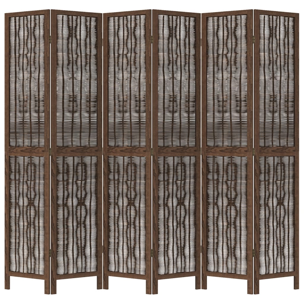 Room Divider 6 Panels Dark Brown Solid Wood Paulownia
