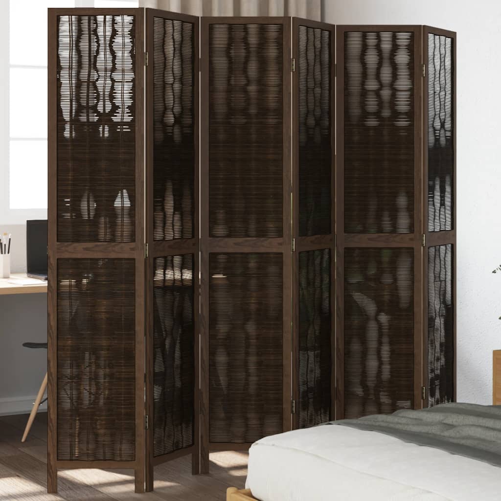 Room Divider 6 Panels Dark Brown Solid Wood Paulownia