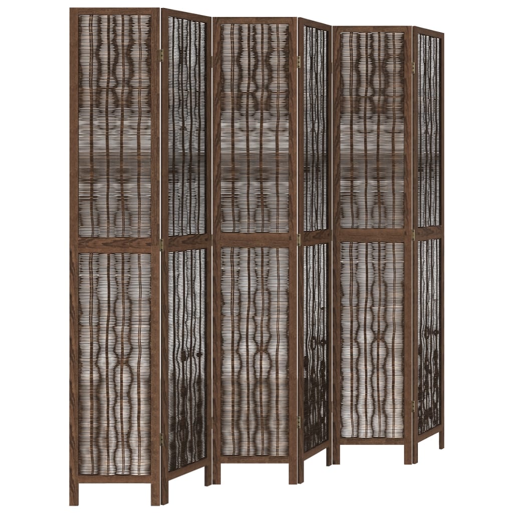 Room Divider 6 Panels Dark Brown Solid Wood Paulownia