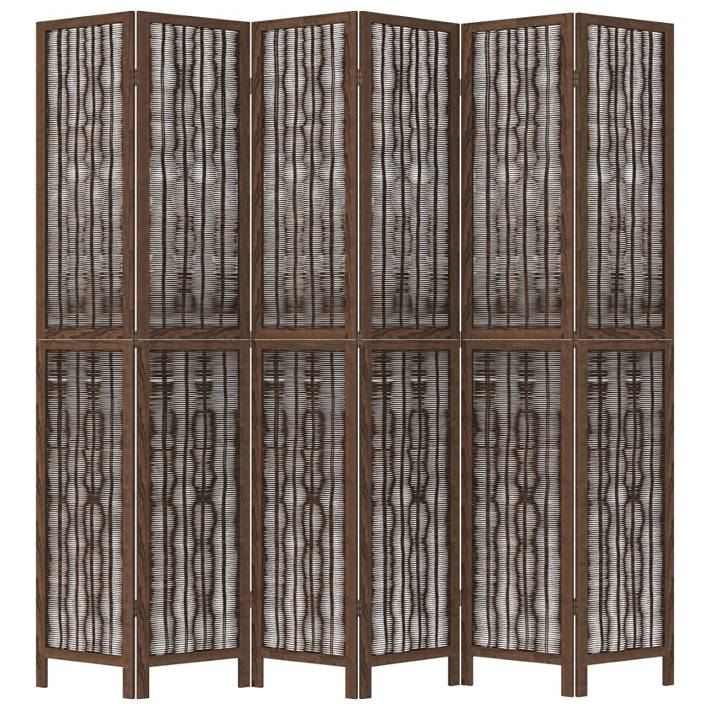 Room Divider 6 Panels Dark Brown Solid Wood Paulownia