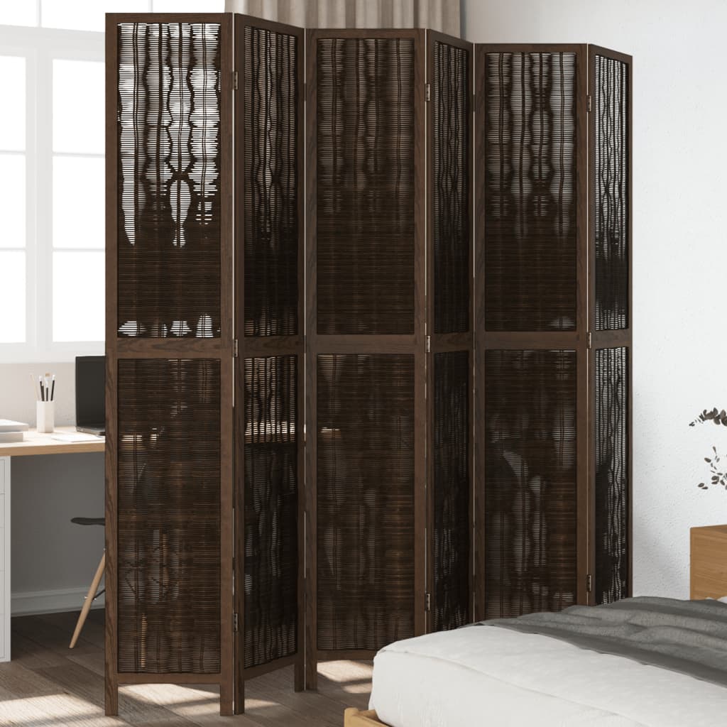 Room Divider 6 Panels Dark Brown Solid Wood Paulownia