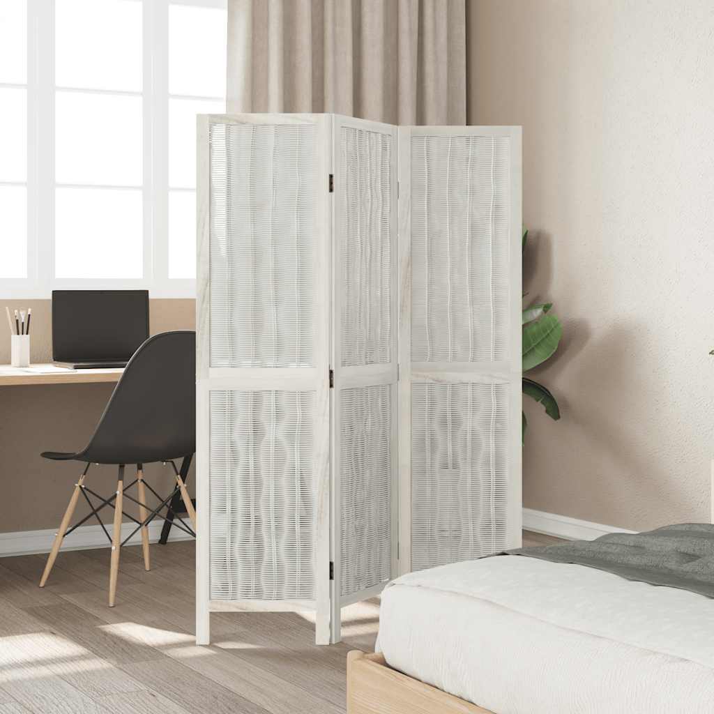 Room Divider 3 Panels White Solid Wood Paulownia