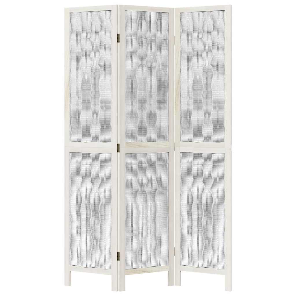 Room Divider 3 Panels White Solid Wood Paulownia