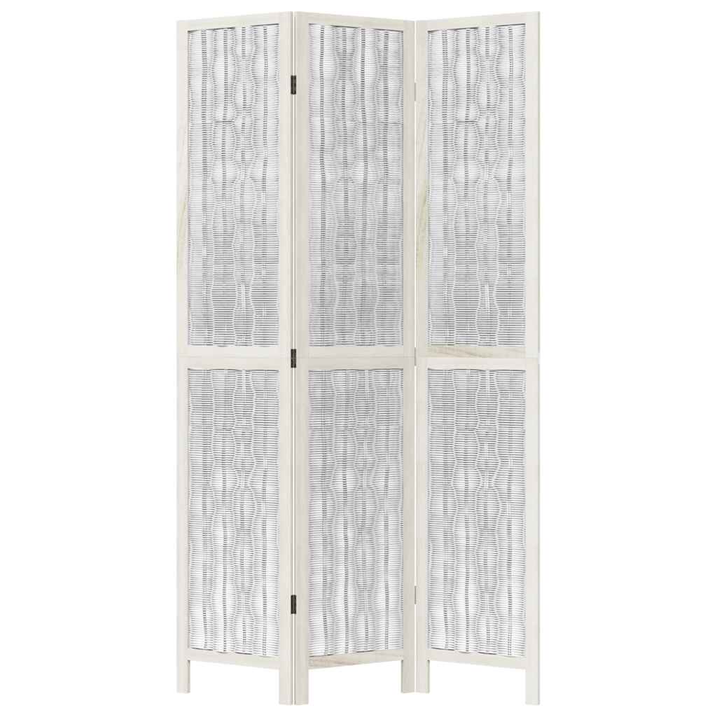 Room Divider 3 Panels White Solid Wood Paulownia