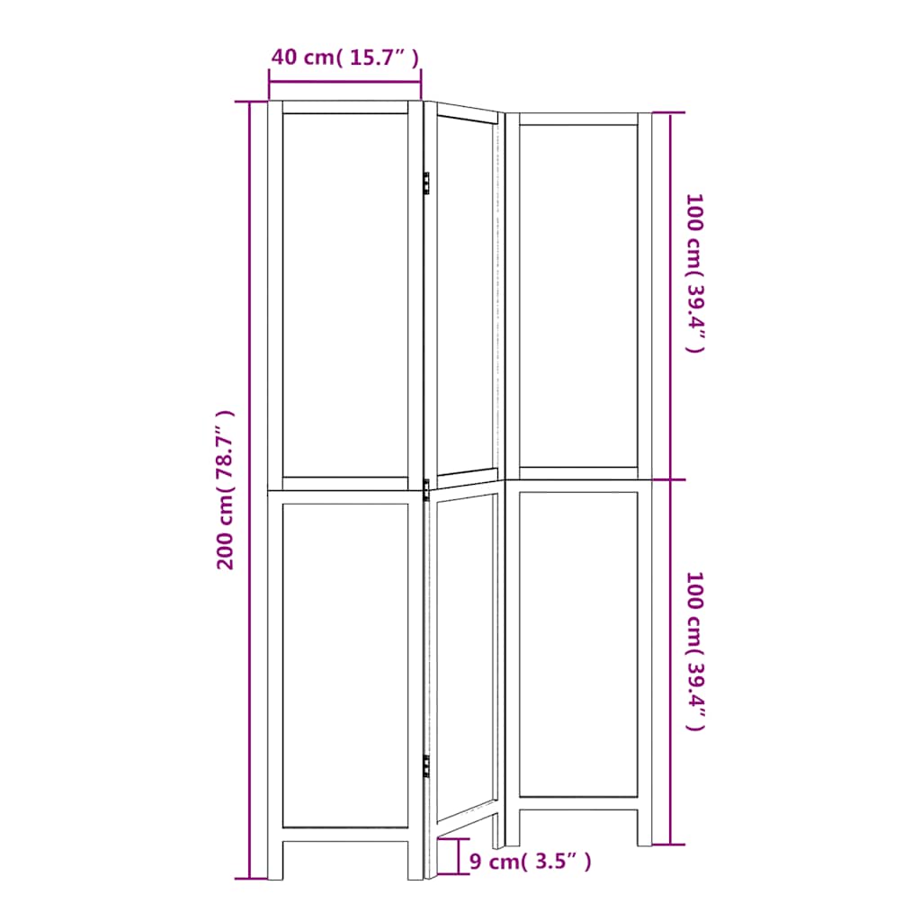 Room Divider 3 Panels White Solid Wood Paulownia