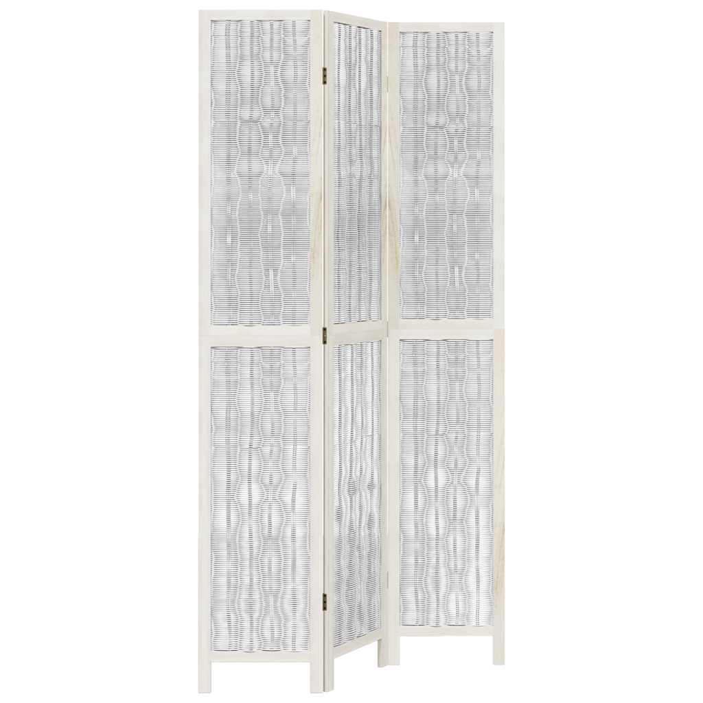 Room Divider 3 Panels White Solid Wood Paulownia