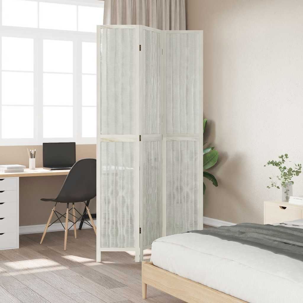 Room Divider 3 Panels White Solid Wood Paulownia