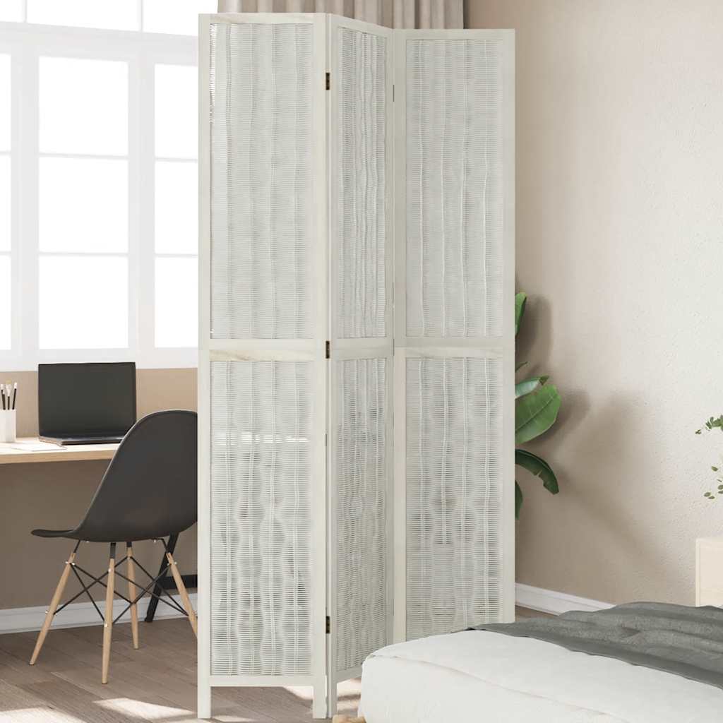 Room Divider 3 Panels White Solid Wood Paulownia