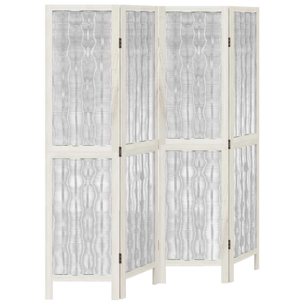 Room Divider 4 Panels White Solid Wood Paulownia