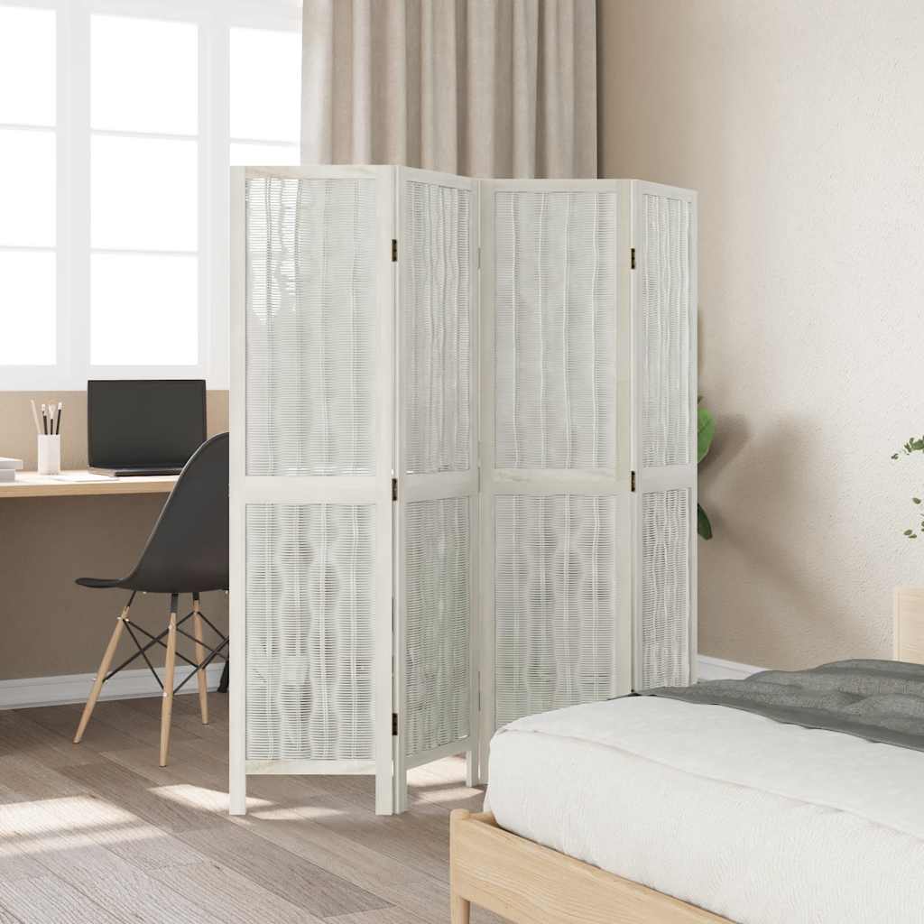 Room Divider 4 Panels White Solid Wood Paulownia