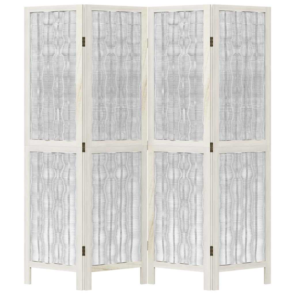 Room Divider 4 Panels White Solid Wood Paulownia