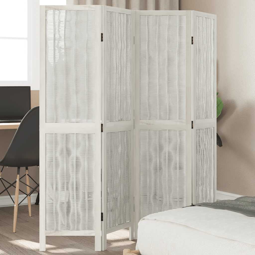 Room Divider 4 Panels White Solid Wood Paulownia