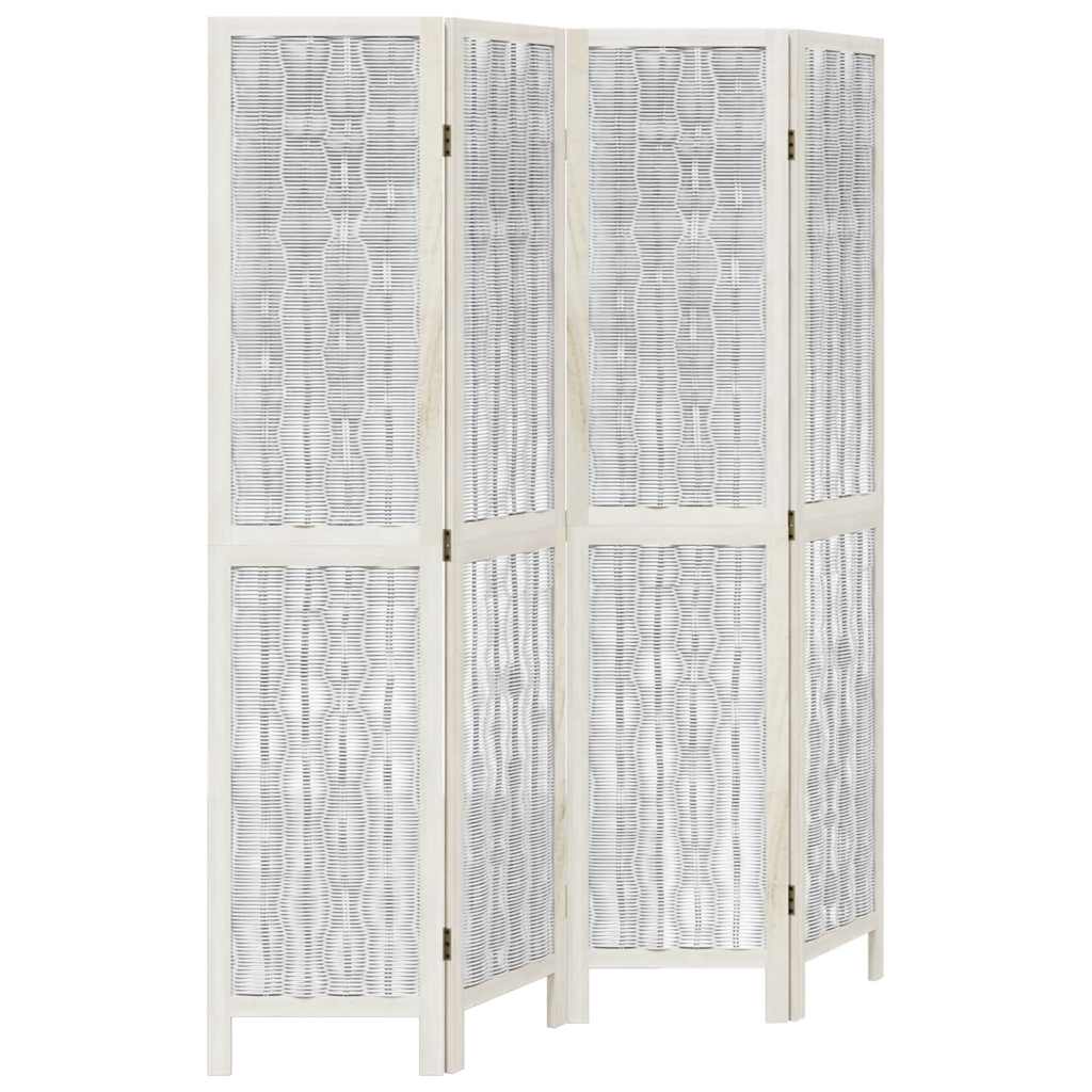 Room Divider 4 Panels White Solid Wood Paulownia
